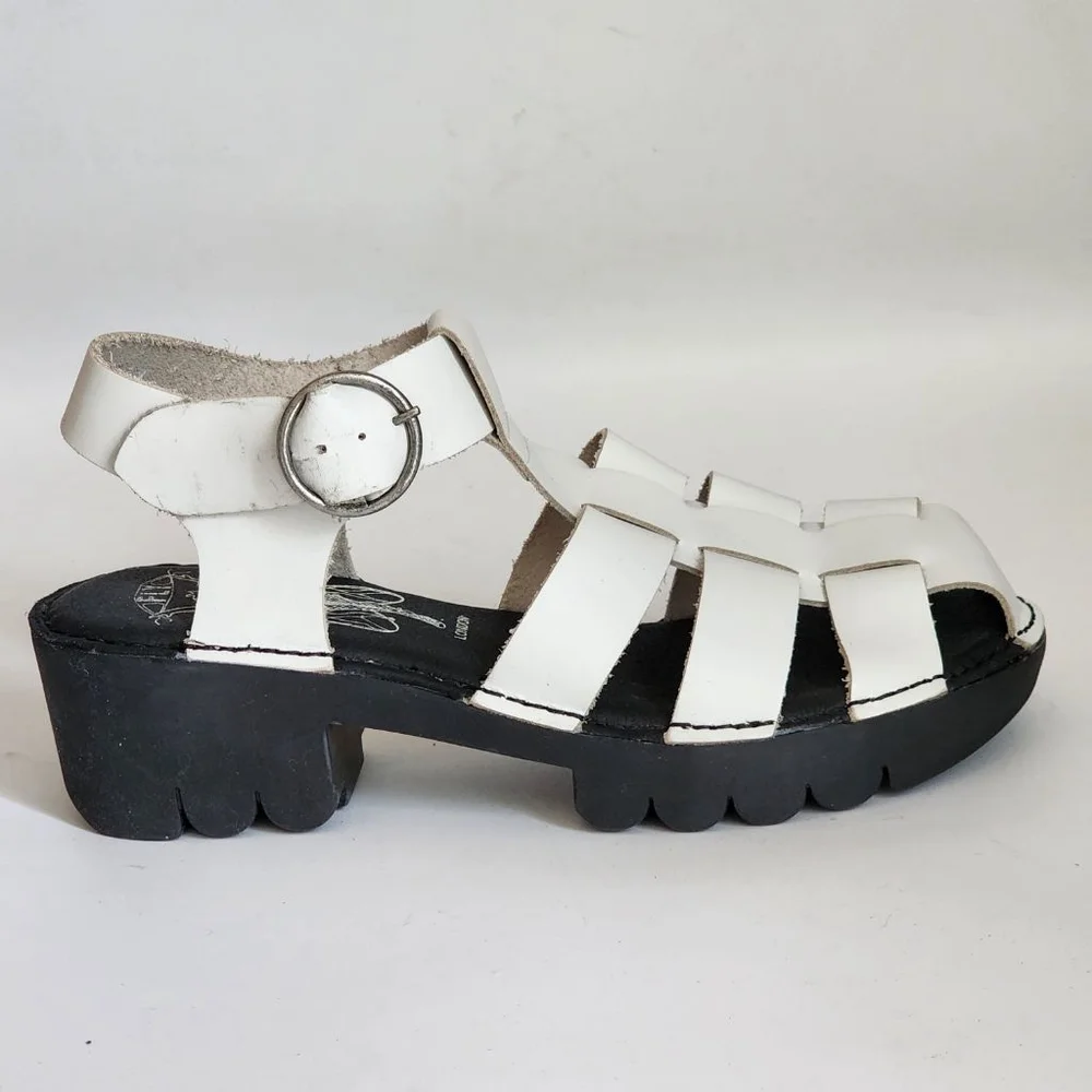 FLY LONDON Emme Platform Fisherman White Sandals Lug Sole Size 39 8.5 - Picture 5 of 8